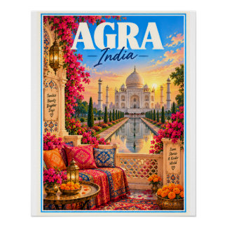 Pôster Agra India Taj Mahal Travel Poster | Colorful Indi