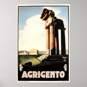 Poster AGRIGENTO Sicília Vale de Templos Vintage Italian