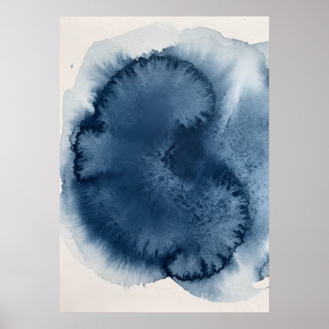 Poster Água Azul Índigo Profundo Círculo Abstrato Minimal (Frente)