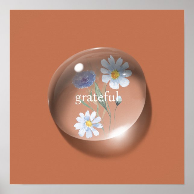 Poster Água Floral Moderna Grateful (Frente)