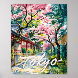 Poster Água-forte Flor de Cerejeira de Tóquio Japão Tradi