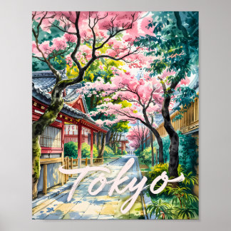 Poster Água-forte Flor de Cerejeira de Tóquio Japão Tradi