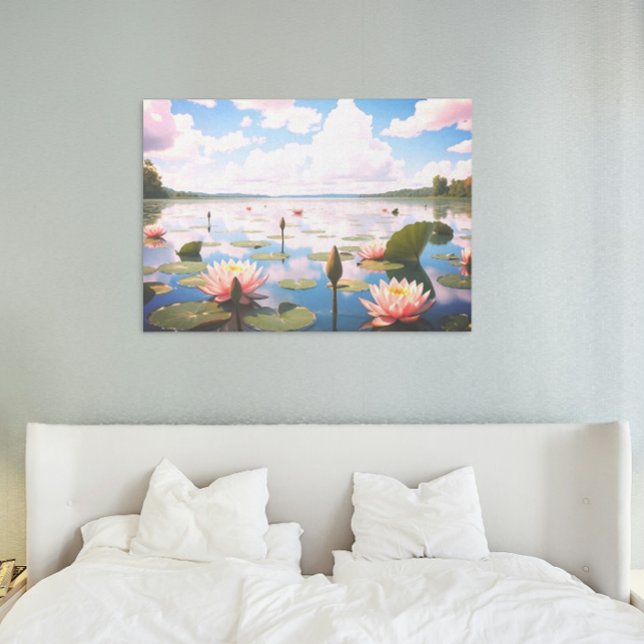 Pôster Água Lily com Nuvens Rosa Refletindo no Lago | (Criador carregado)