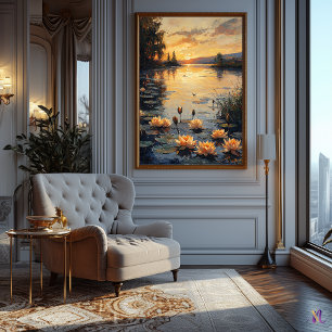 Poster Água Lily Pond no Sunset no Estilo Impressionista