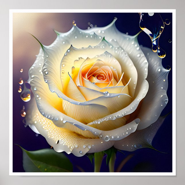 Poster Água salgada em uma Rosa Branca (Frente)