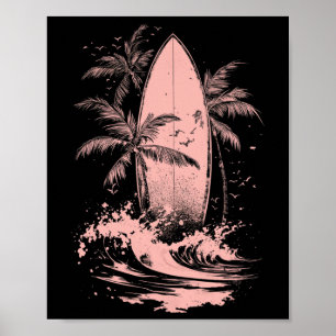 Poster Água-viva Aquarela Prancha de Surfe Praia Palmeira