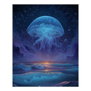 Pôster Água-viva Celestial Oceano Céu Fantasia Arte