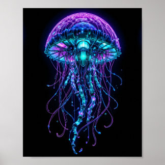 Poster Água-viva Cyberpunk – Neon Biolucente Profundo Mar