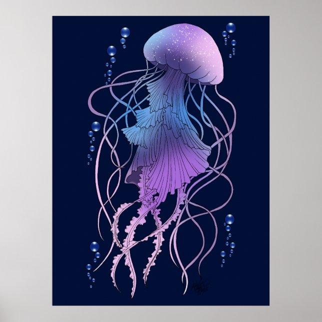 Poster Água-viva Etérea Violeta Azul (Frente)