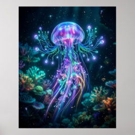 Poster Água-viva Neon Profundezas Elétricas