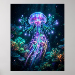 Poster Água-viva Neon Profundezas Elétricas