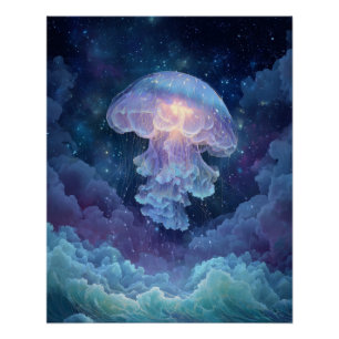 Pôster Água-viva Radiante no Céu Nublado Estrelado Arte