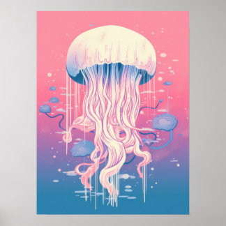 Poster Água-viva Sonhadora em Tons Oceânicos