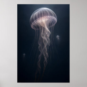 Poster Água-viva translúcida em arte marinha de oceano az