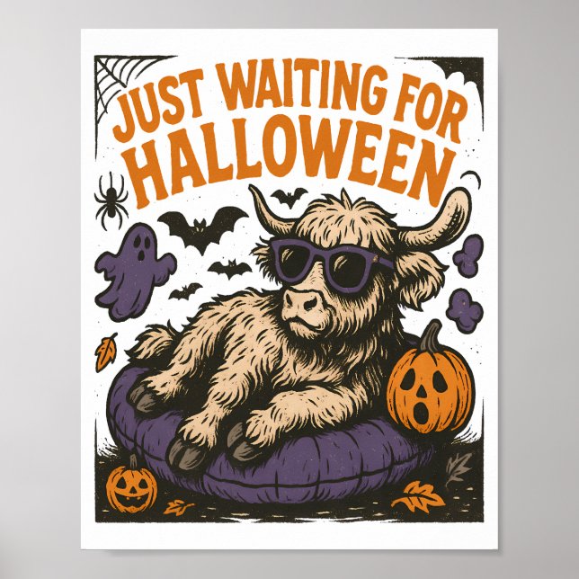 Poster Aguardando o Highland Cow de Halloween (Frente)