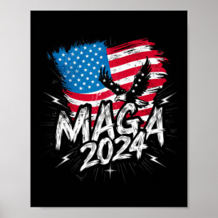 Poster Aguarde Trump Maga 2024 Bandeira Patriótica Voto E