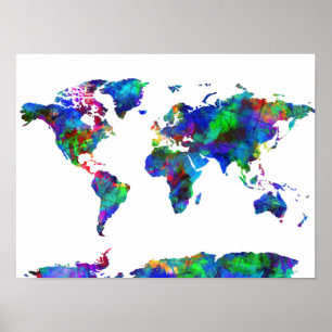 Poster aguarela 6 do mapa do mundo