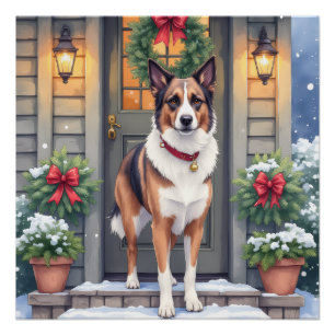 Pôster Aguarela Beauceron Varanda Rústica Natal