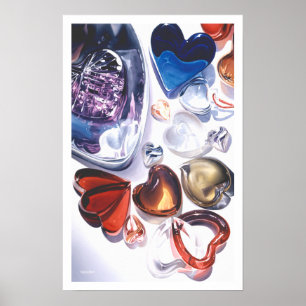 Pôster Aguarela de vidro do amor dos corações