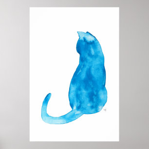 Poster Aguarela do gato de turquesa