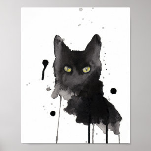 Poster aguarela do gato preto
