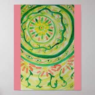 Pôster Aguarela floral abstrata da mandala