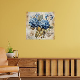 Poster Aguarela Floral Hortênsia Azul