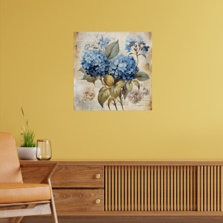 Poster Aguarela Floral Hortênsia Azul