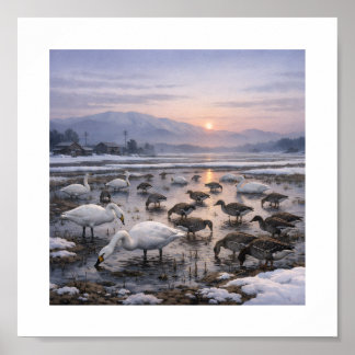 Poster Águas Silenciosas – Cisnes e Gansos num Campo de I
