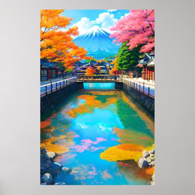 Poster Águas Tranquilas: Reflexão do Monte Fuji (Frente)