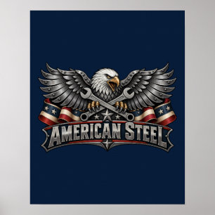 Poster Águia Americana de Aço e Chaves Inglesas Marinho