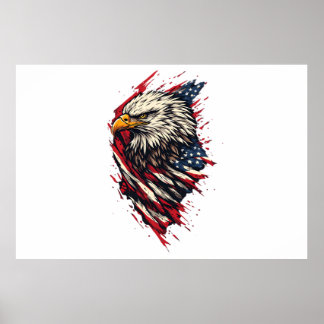 Poster Águia Americana Patriótica Vintage 4 de Julho