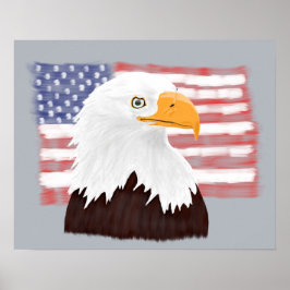 Poster Águia Bald Americana e Bandeira - transparente nas