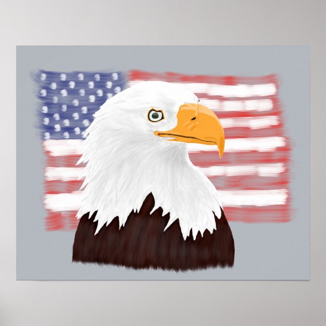 Poster Águia Bald Americana e Bandeira - transparente nas (Frente)