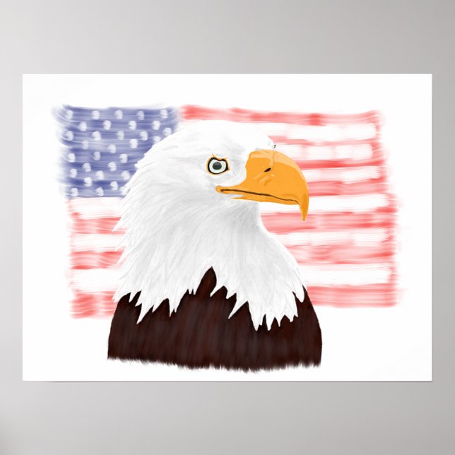 Poster Águia Balda Americana e Bandeira - branco transpar (Frente)