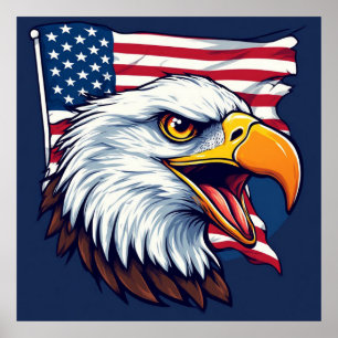 Poster Águia Careca Bandeira Americana – Presente Patriót