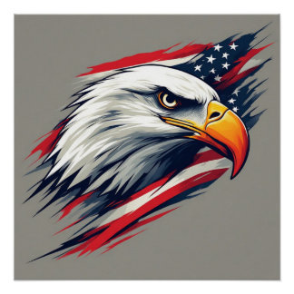 Pôster Águia Careca com Bandeira Americana Patriótica