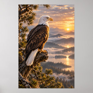 Poster Águia-Careca no pôr do sol da Montanha Dourada na