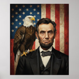 Poster Águia Careca Patriótica Bandeira Vintage Abraham L