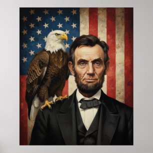 Poster Águia Careca Patriótica Bandeira Vintage Abraham L