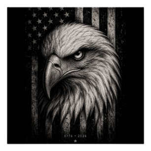 Pôster Águia Careca Patriótica da Bandeira Americana de 1