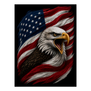 Pôster Águia Careca Patriótica Desenho Americano Nação Li