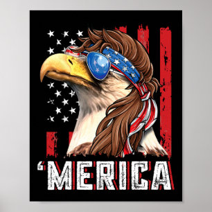 Poster Águia Careca Patriótica Mullet Merica Bandeira Dos