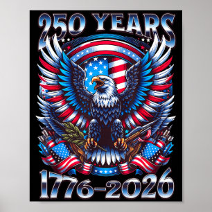 Poster Águia e bandeira 250 anos 1776-2026 250º aniversár