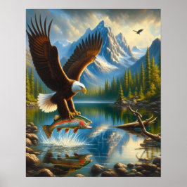 Poster Águia Majestosa Capturando Uma Truta De Lago 16x20