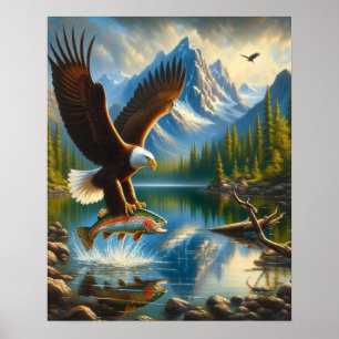 Poster Águia Majestosa Capturando Uma Truta De Lago 16x20