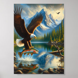 Poster Águia Majestosa Capturando Uma Truta De Lago 5x7