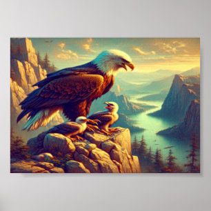 Poster Águia Majestosa Capturando Uma Truta De Lago 7"x5"