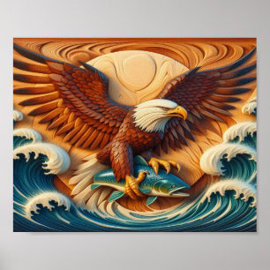 Poster Águia Majestosa Enrolando um Peixe 10x8