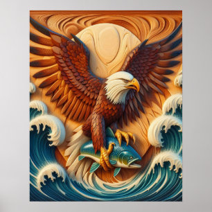 Poster Águia Majestosa Enrolando um Peixe 16x20